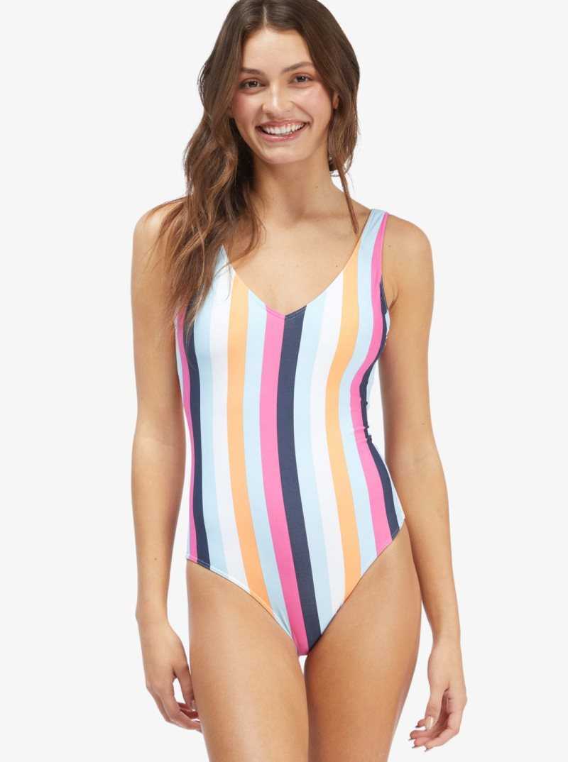 Roxy Holiday Jungle One Piece Swimsuit Cool Blue Throwback Stripe | GHPWO-0135