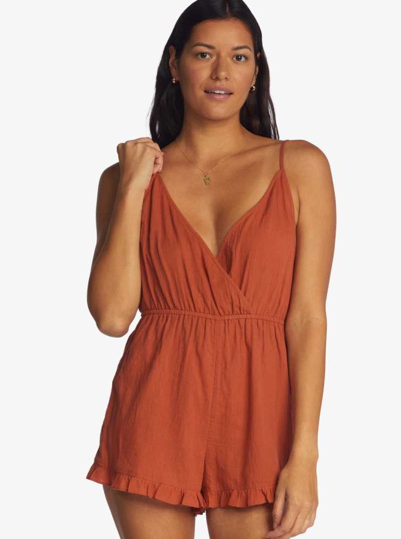 Roxy Honest Love Strappy Beach Romper Baked Clay | AWLYS-6537