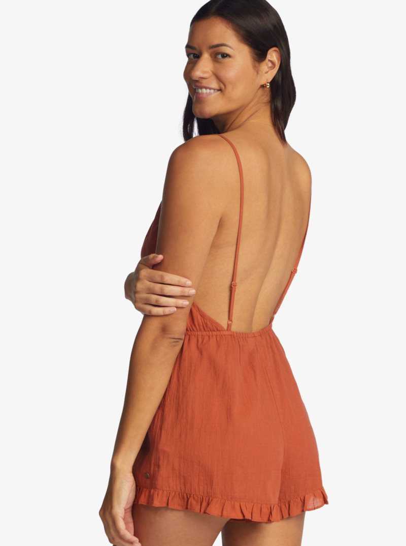 Roxy Honest Love Strappy Beach Romper Baked Clay | ZSPEV-2540