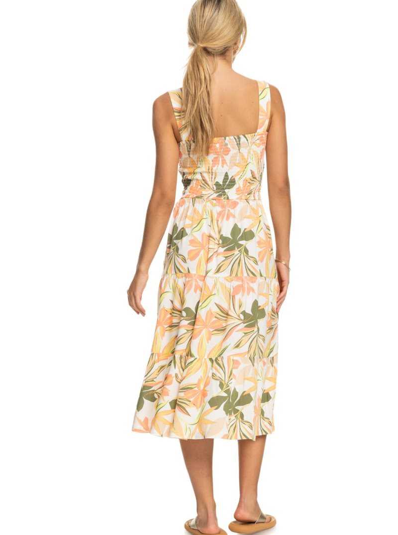 Roxy Honeymoon Avenue Printed Midi Dress Snow White Subtly Salty Multic | CRHMS-2789