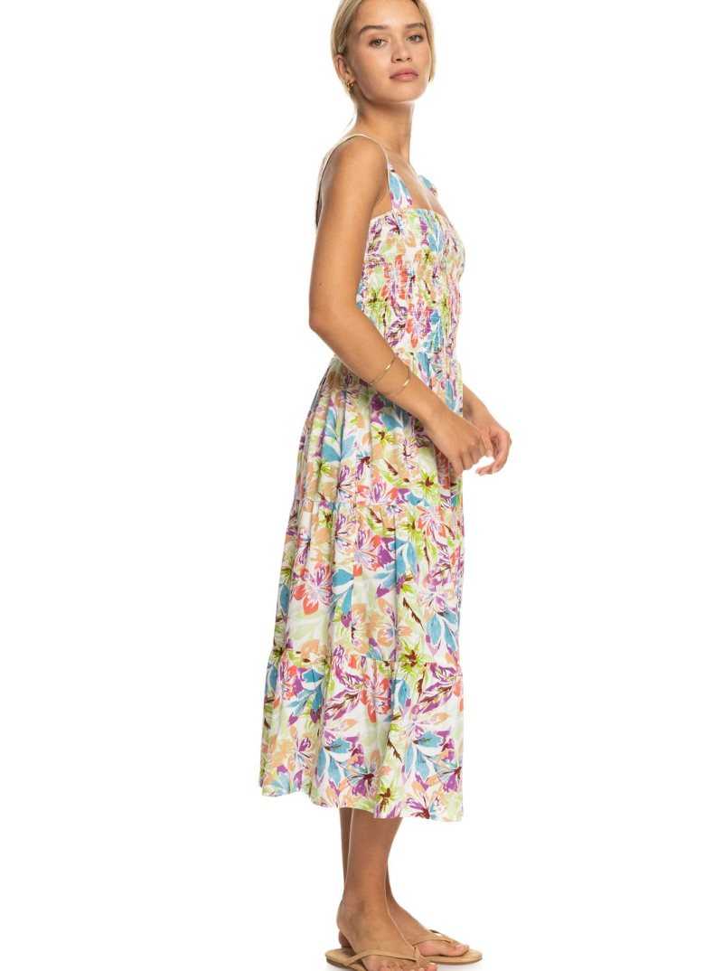 Roxy Honeymoon Avenue Printed Midi Dress Snow White Pualani Combo | NZHLG-6217