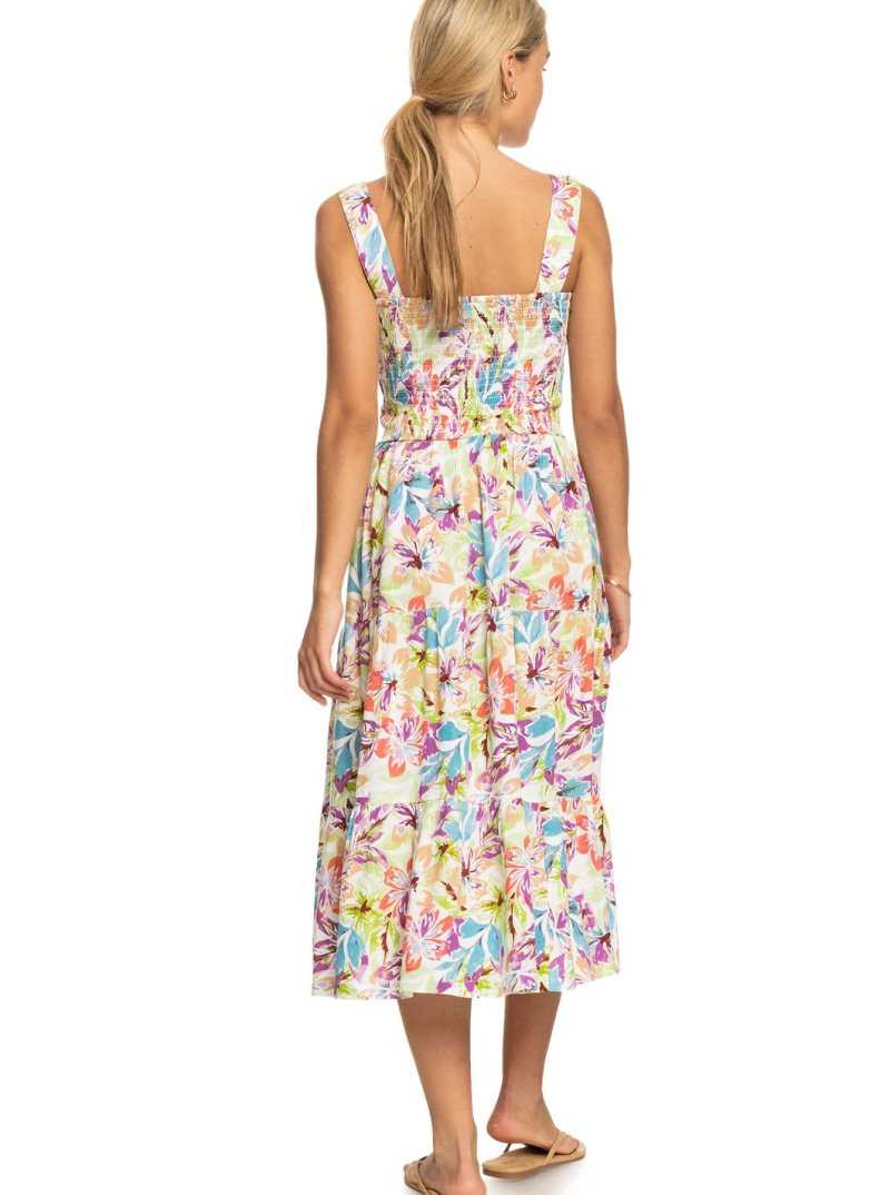 Roxy Honeymoon Avenue Printed Midi Dress Snow White Pualani Combo | NZHLG-6217