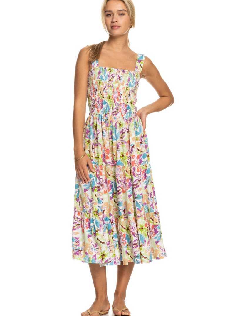 Roxy Honeymoon Avenue Printed Midi Dress Snow White Pualani Combo | NZHLG-6217