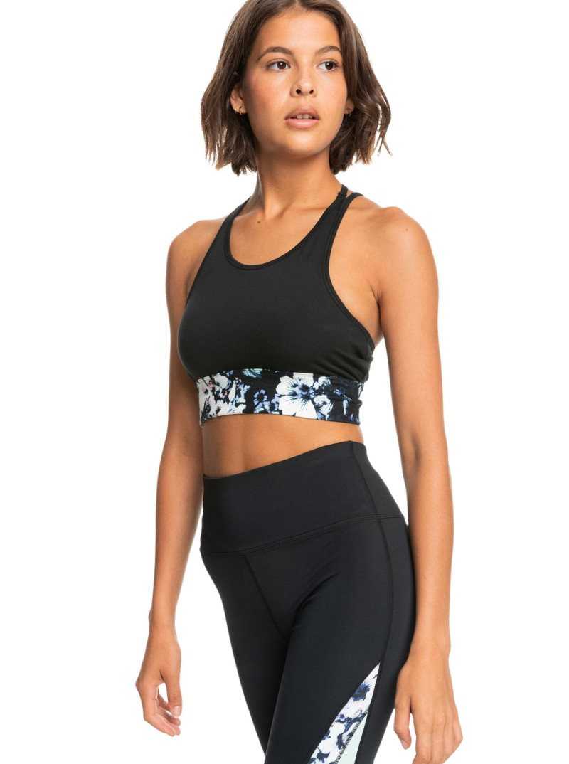 Roxy Illusion Of Bliss Strappy Sports Bra True Black | RXLAE-7250