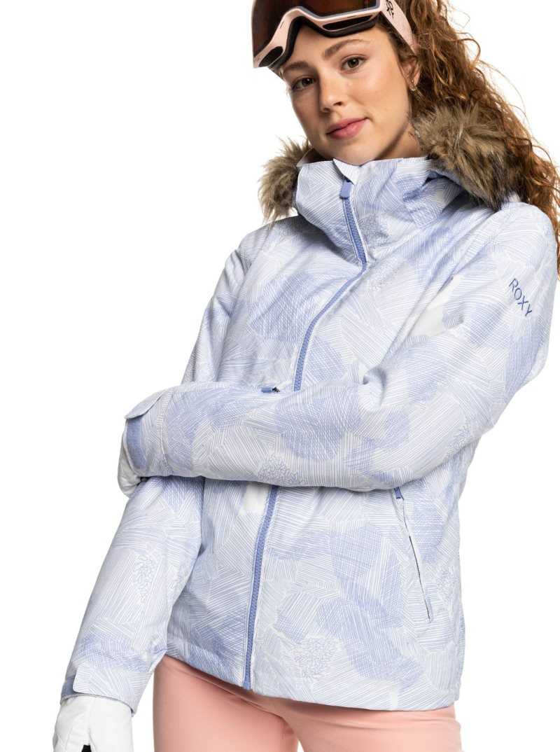 Roxy Jet Ski Insulated Snow Jacket Egret Line Flowers | JLZET-0785