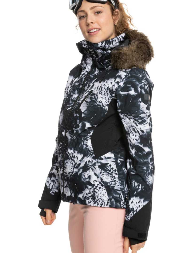 Roxy Jet Ski Premium Insulated Snow Jacket True Black Future Flower | QCHSO-1597