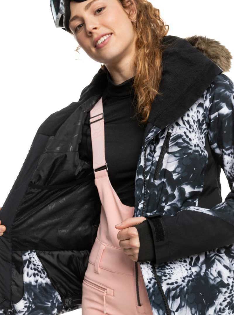 Roxy Jet Ski Premium Insulated Snow Jacket True Black Future Flower | QCHSO-1597