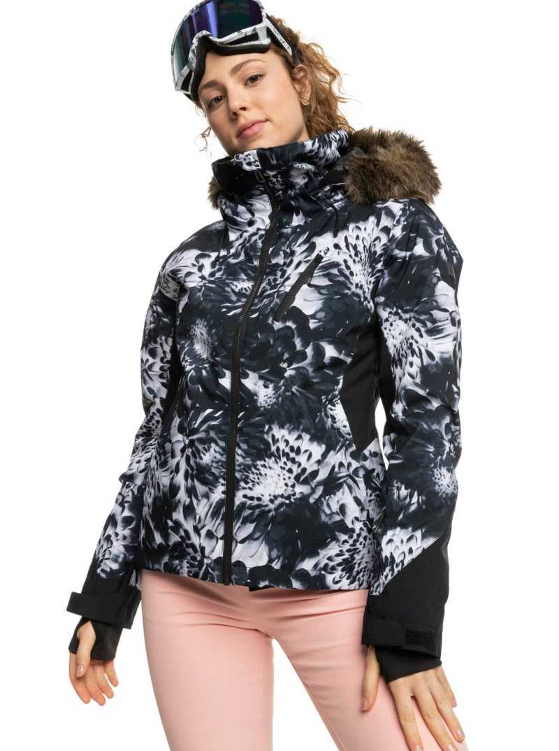 Roxy Jet Ski Premium Insulated Snow Jacket True Black Future Flower | QCHSO-1597