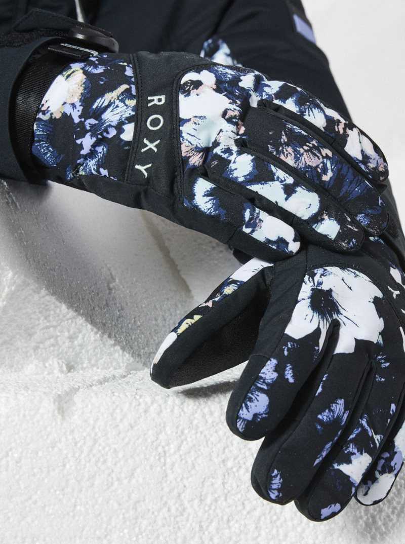 Roxy Jetty Snowboard/Ski Gloves True Black Black Flowers | FEWDC-1085