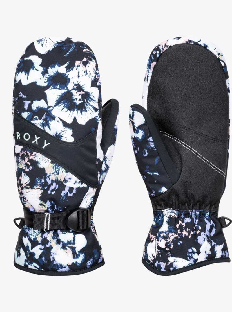 Roxy Jetty Snowboard/Ski Mittens True Black Black Flowers | UASDZ-6738