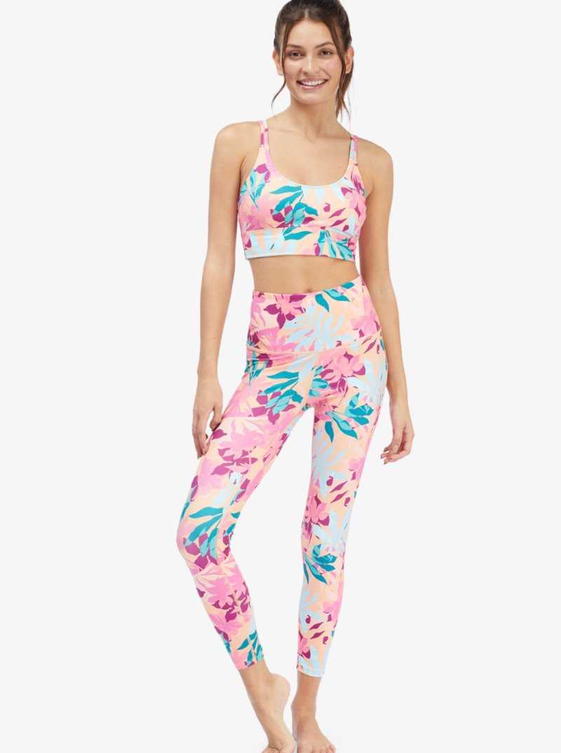 Roxy Kaileo High Waisted Ankle Length Workout Leggings Cantaloupe Tropi Palm | EYTBN-3127