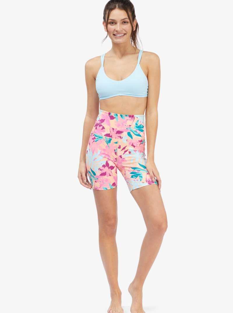 Roxy Kaileo High Waisted Biker Shorts Cantaloupe Tropi Palm | EPQLM-8962