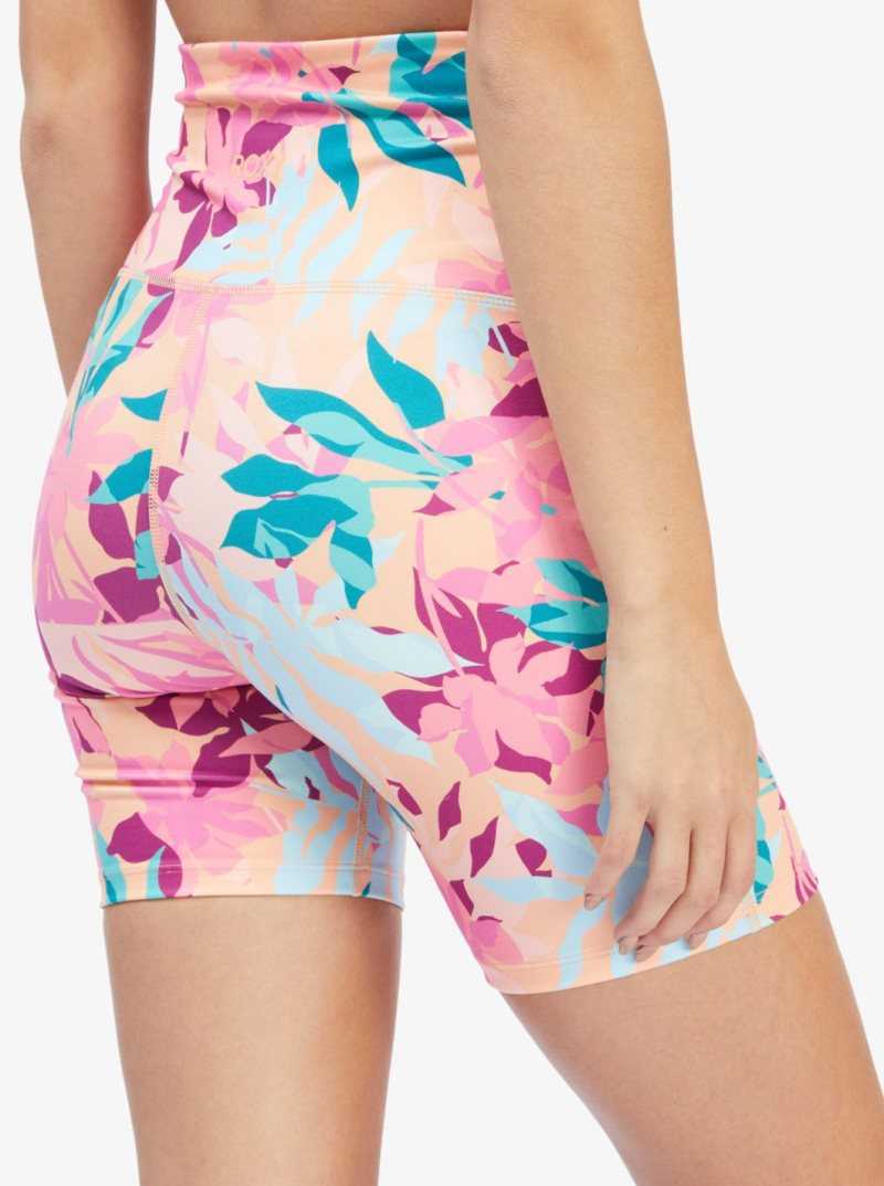 Roxy Kaileo High Waisted Biker Shorts Cantaloupe Tropi Palm | EPQLM-8962