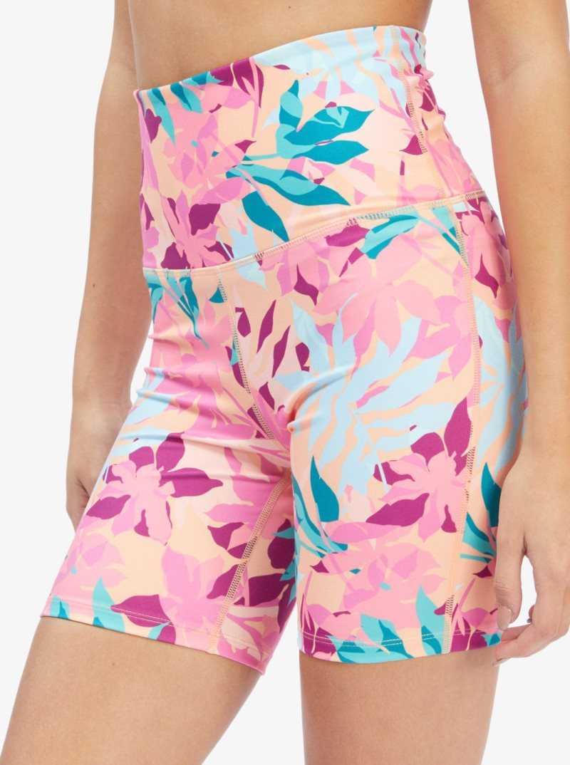 Roxy Kaileo High Waisted Biker Shorts Cantaloupe Tropi Palm | EPQLM-8962