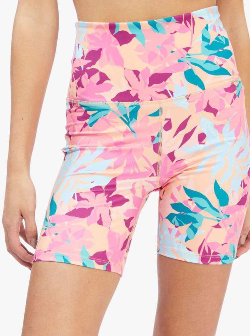 Roxy Kaileo High Waisted Biker Shorts Cantaloupe Tropi Palm | EPQLM-8962