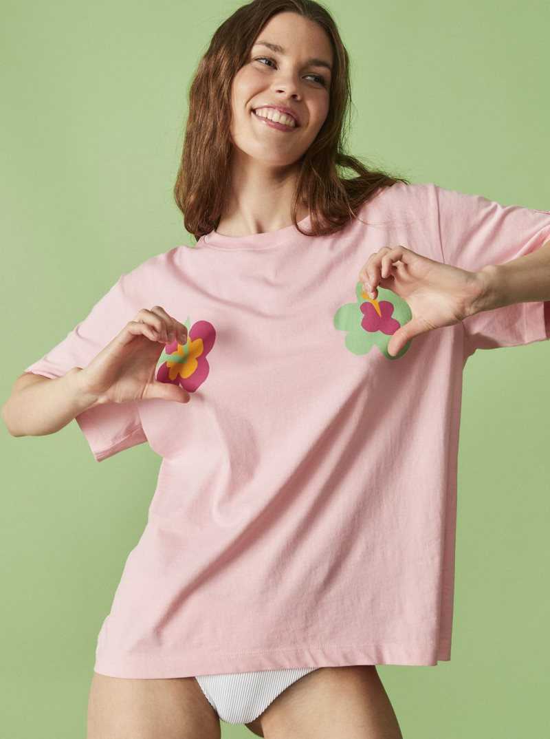 Roxy Keep A Breast Day T-Shirt Candy Pink | MDVXI-6783