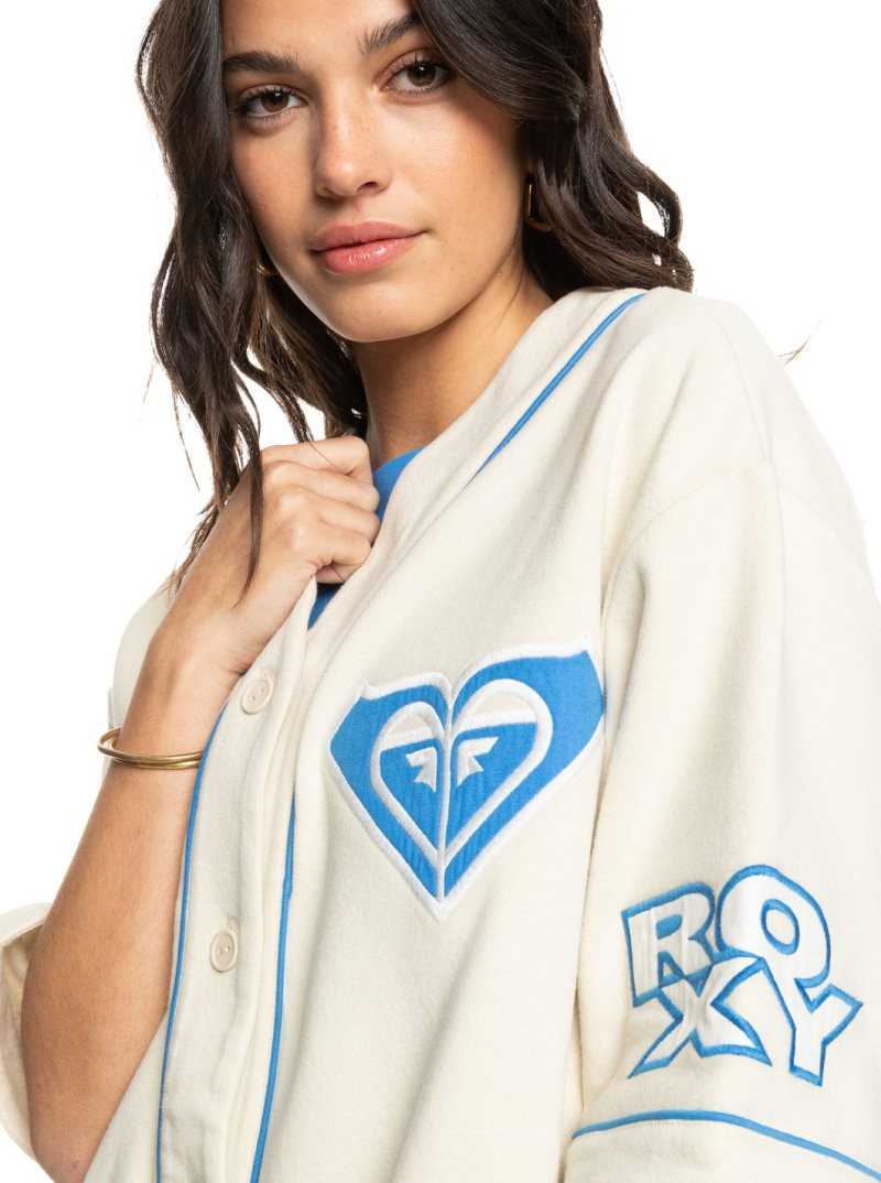 Roxy Kelia Homerun Button-Up Baseball Sweatshirt Almond Milk | CAJMO-3016