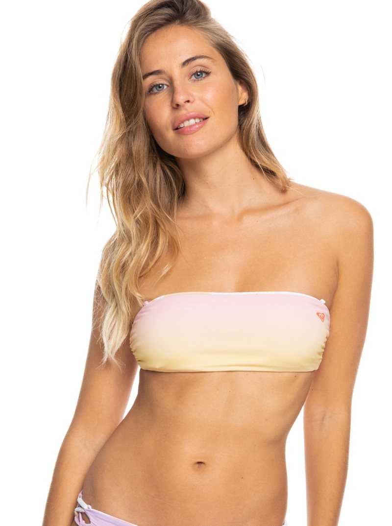 Roxy Lahaina Lights Reversible Bandeau Bikini Top Peach Bud Lahaina Lights S | CKTHW-7538