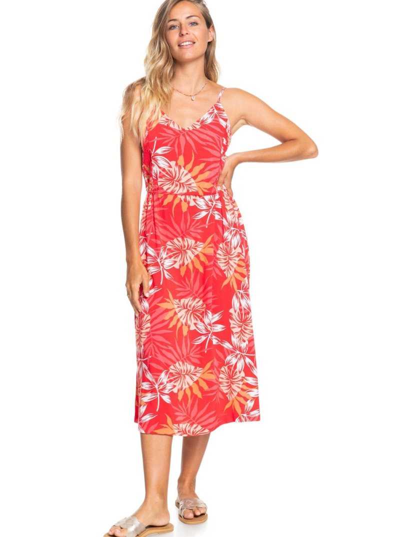 Roxy Land Of Life Strappy Midi Dress Hibiscus Seaside Tropics V1 | ABYVR-2104