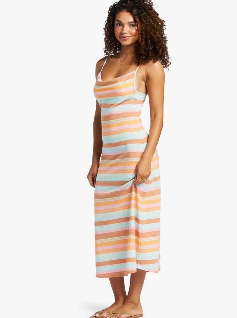 Roxy Last Dance Midi Dress Sunset Spectrum Stripe | GDQPN-4876