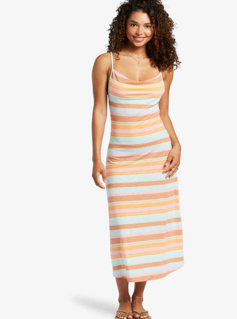 Roxy Last Dance Midi Dress Sunset Spectrum Stripe | GDQPN-4876