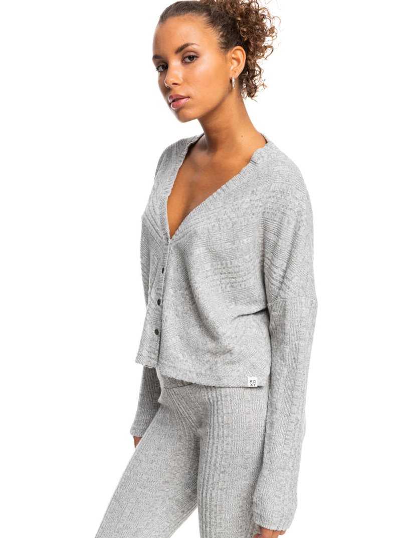 Roxy Lazy Day Button Down Cardigan Sweater Heritage Heather | JRTIY-5019