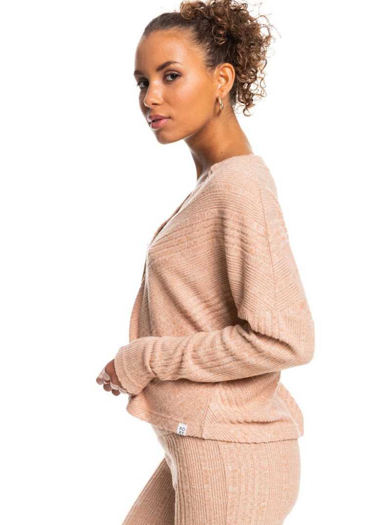 Roxy Lazy Day Button Down Cardigan Sweater Toasted Nut | WDRBY-2475