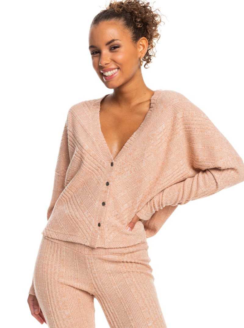 Roxy Lazy Day Button Down Cardigan Sweater Toasted Nut | WDRBY-2475