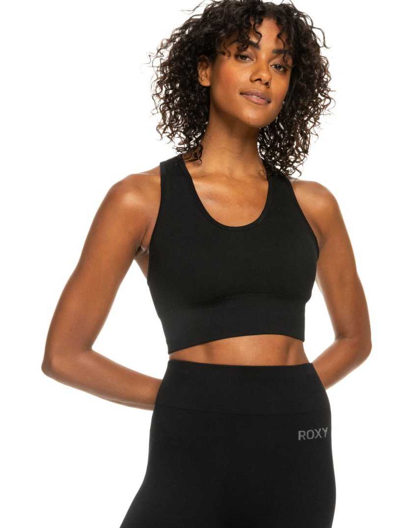 Roxy Leave A Little Love Rib Sports Bra True Black | OAGUD-1854