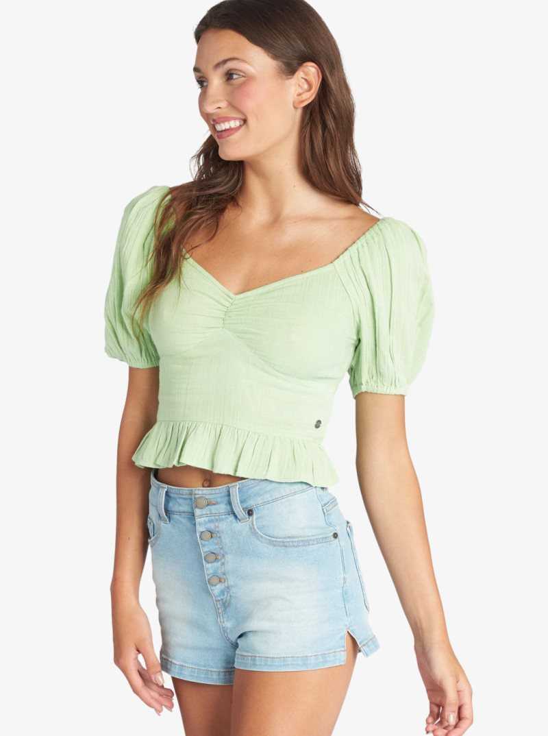 Roxy Life Mirage Woven Puff Sleeve Top Sprucetone | JTZUK-2013