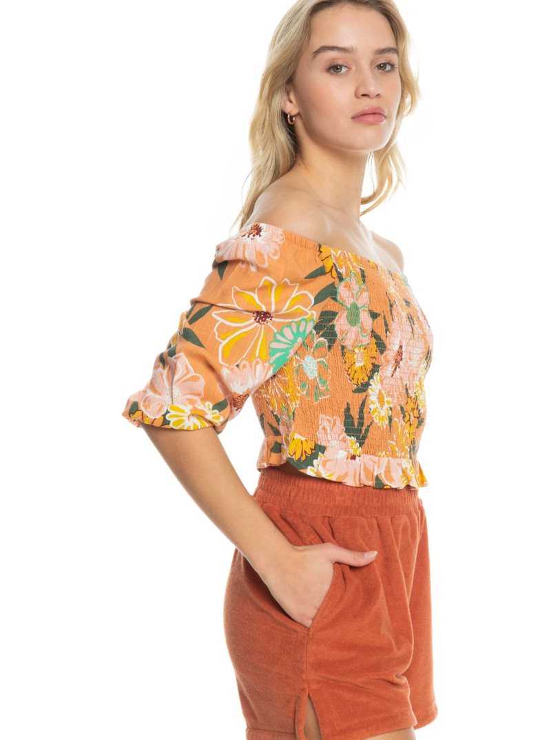 Roxy Like The Sun Again Woven Off The Shoulder Top Toasted Nut Bloom Boogie | YGSLN-1249