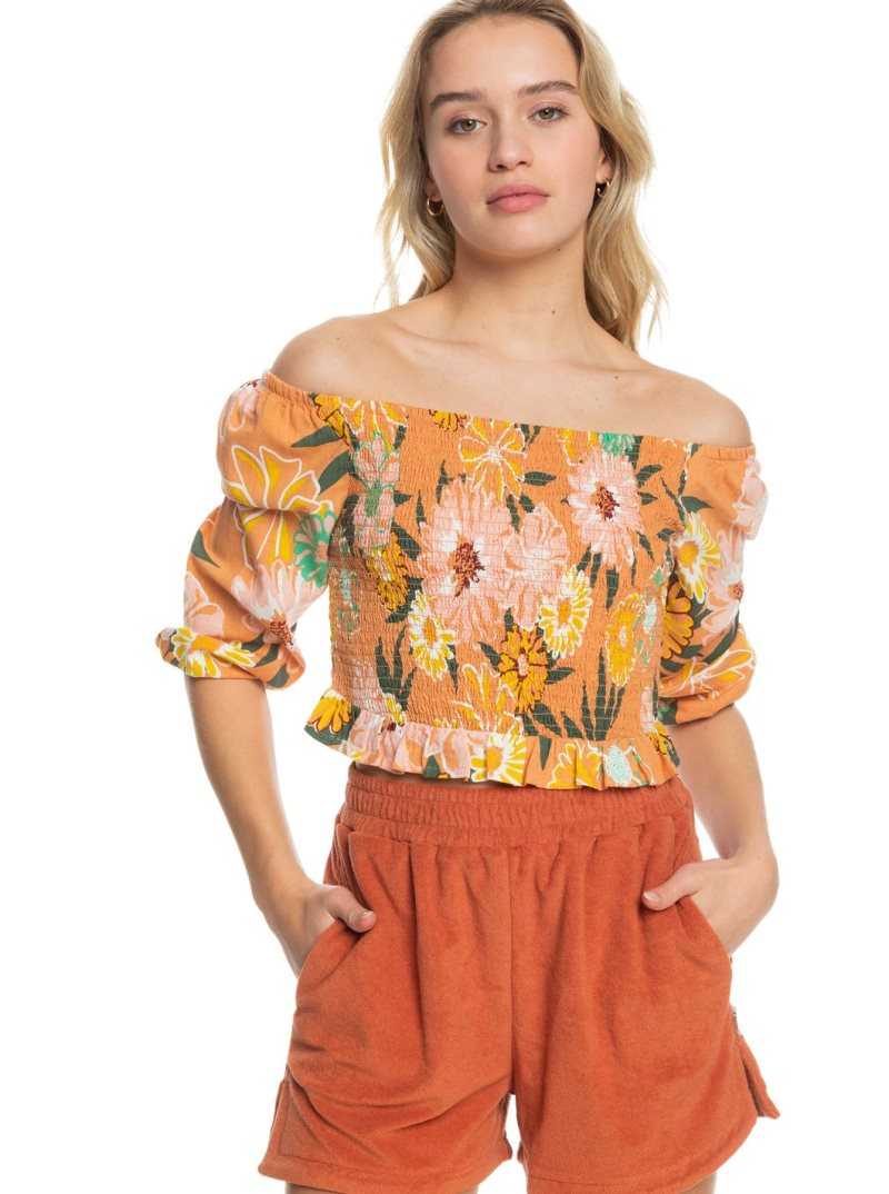 Roxy Like The Sun Again Woven Off The Shoulder Top Toasted Nut Bloom Boogie | YGSLN-1249