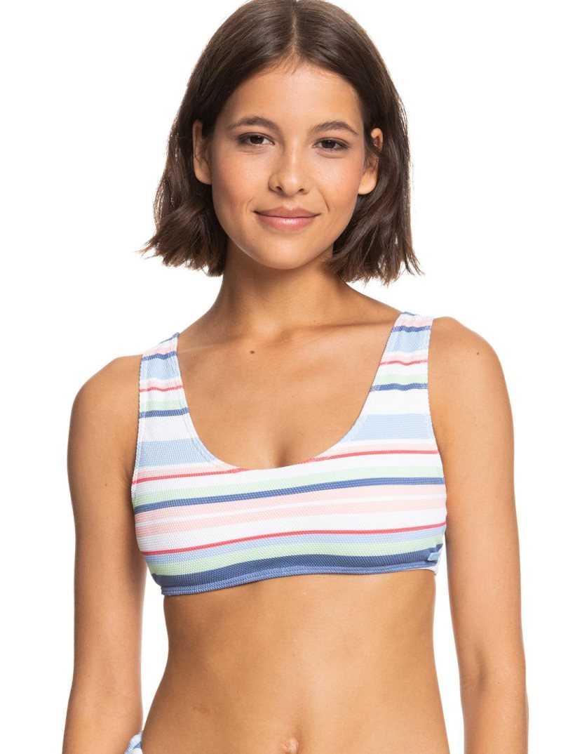 Roxy Line Up Bralette Bikini Top Bright White The Line Up Strip | HLOED-3762