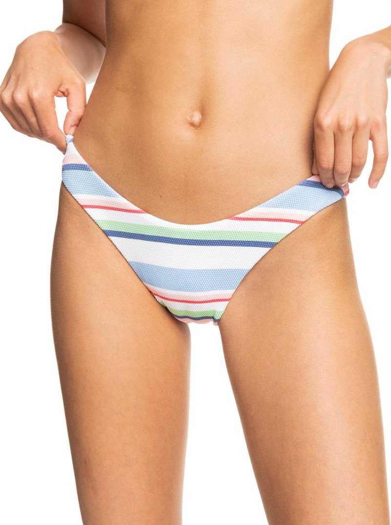 Roxy Line Up Cheeky High Leg Bikini Bottoms Bright White The Line Up Strip | LHJYF-7813