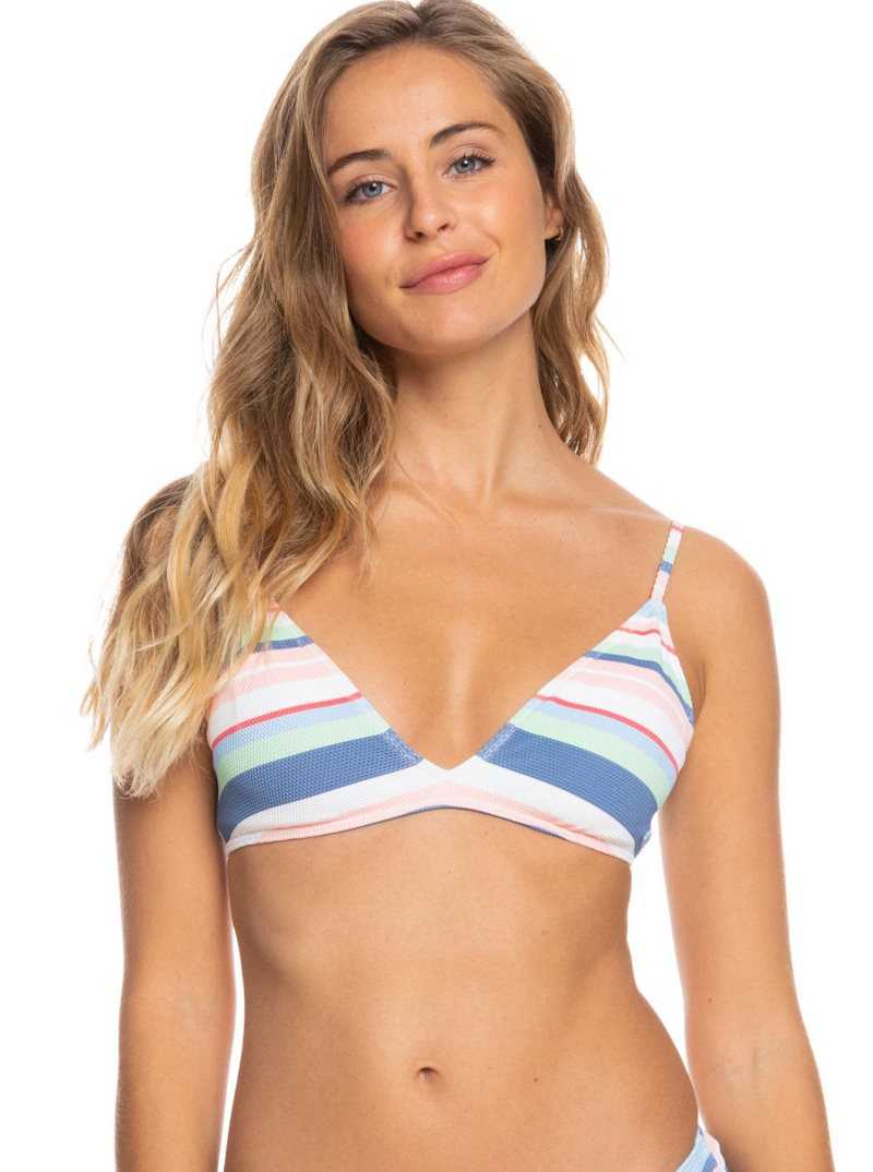 Roxy Line Up Fixed Triangle Bikini Top Bright White The Line Up Strip | GTHJK-2703