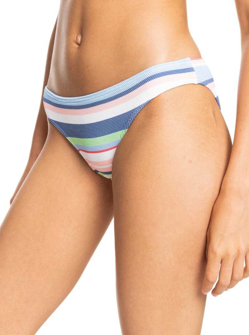 Roxy Line Up Mid-Rise Bikini Bottoms Bright White The Line Up Strip | QCFBX-8124