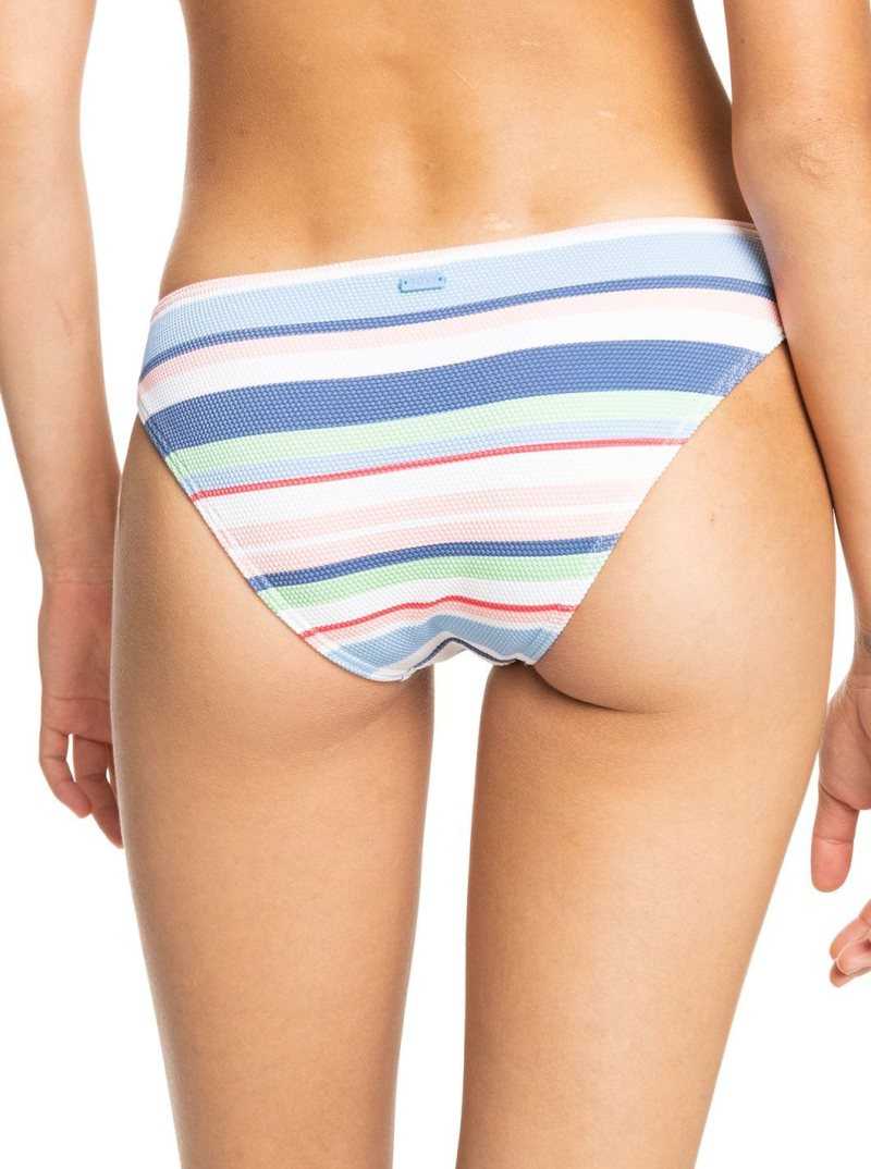 Roxy Line Up Mid-Rise Bikini Bottoms Bright White The Line Up Strip | QCFBX-8124