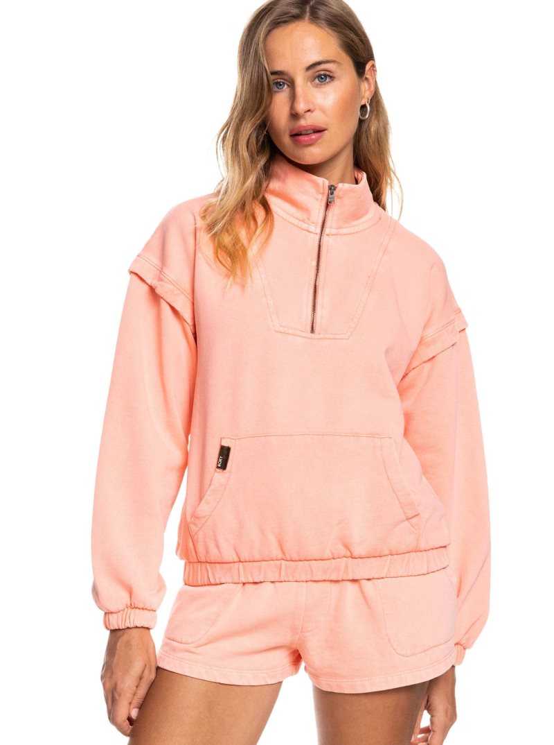 Roxy Locals Only Half-Zip Sweatshirt Fusion Coral | NYPQJ-1528