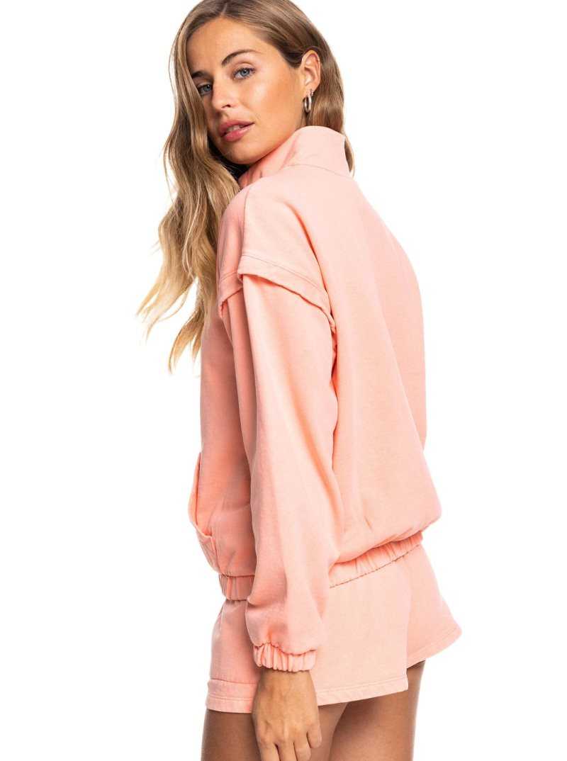 Roxy Locals Only Half-Zip Sweatshirt Fusion Coral | NYPQJ-1528