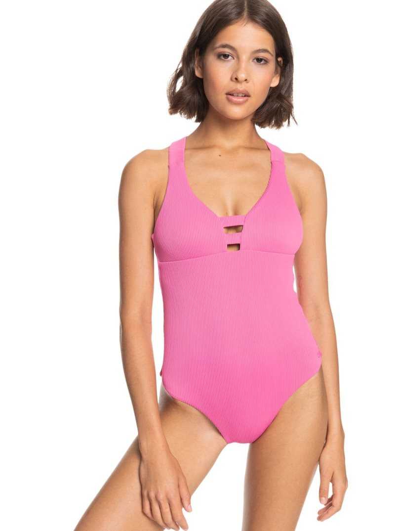 Roxy Love Rib Asia One-Piece Swimsuit Pink Guava | LFJXR-7538