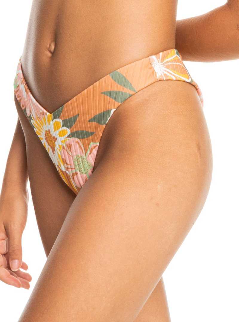 Roxy Love Rib High Leg Bikini Bottoms Toasted Nut Bloom Boogie S | CZTAN-1459