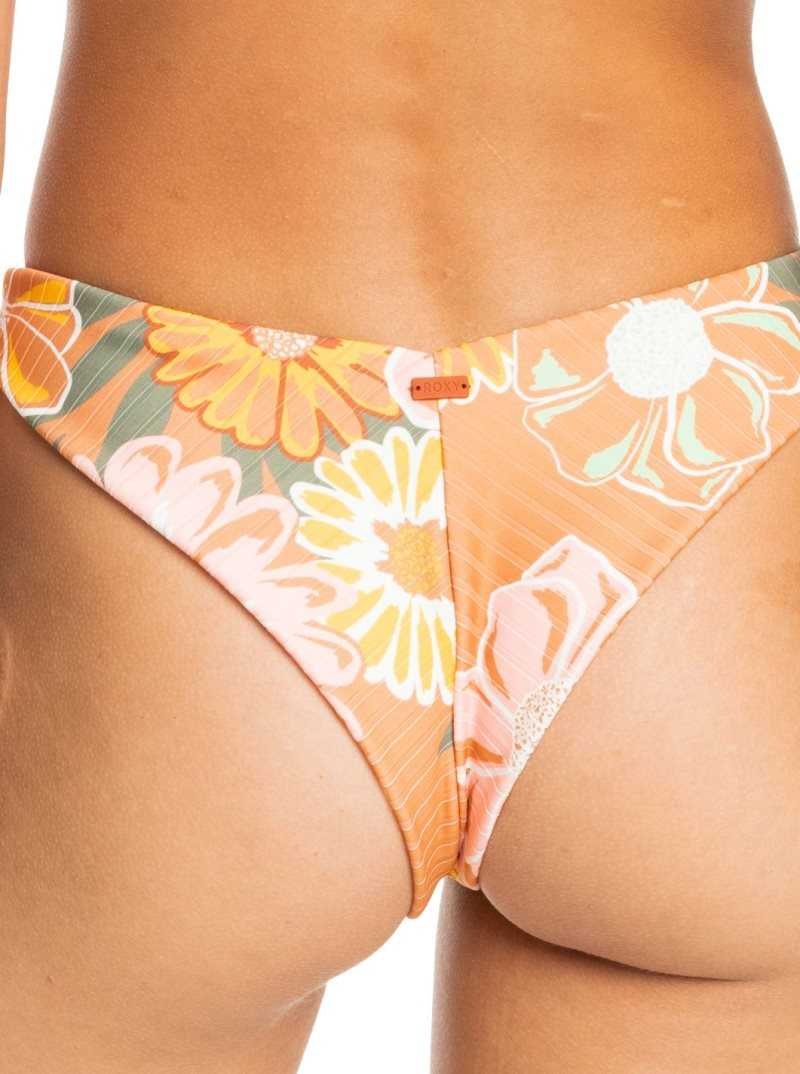 Roxy Love Rib High Leg Bikini Bottoms Toasted Nut Bloom Boogie S | CZTAN-1459