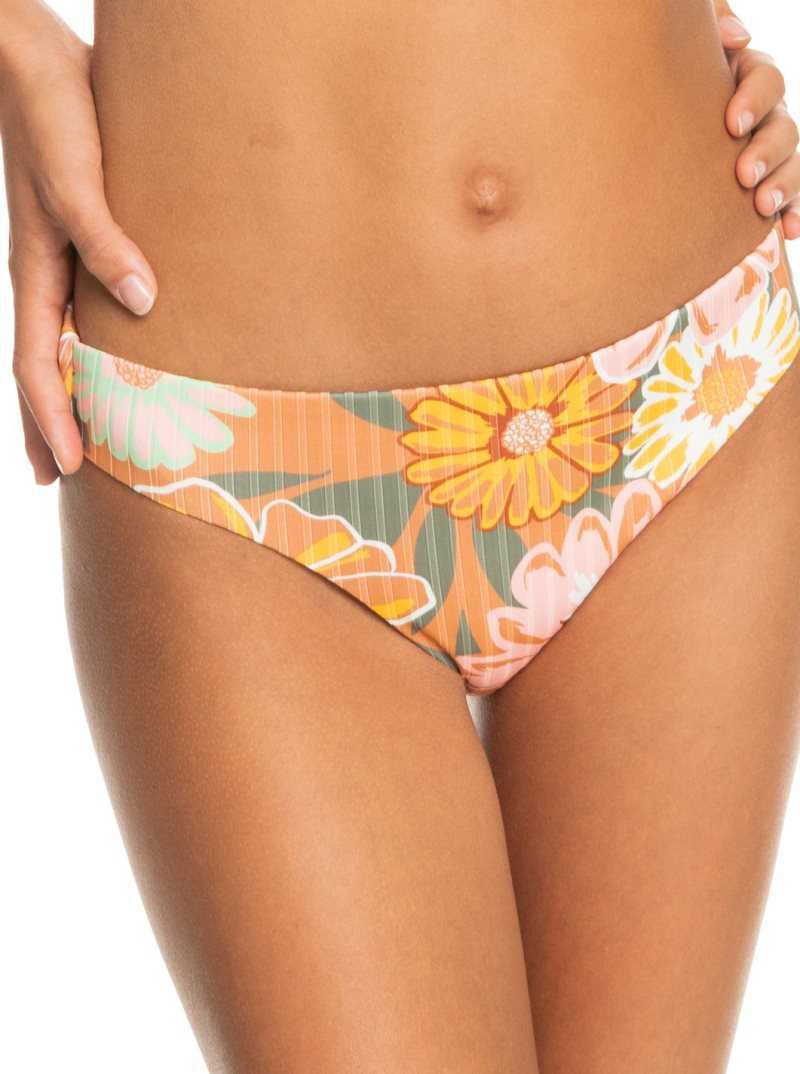 Roxy Love Rib The Comber Hipster Bikini Bottoms Toasted Nut Bloom Boogie S | UBPXA-7035