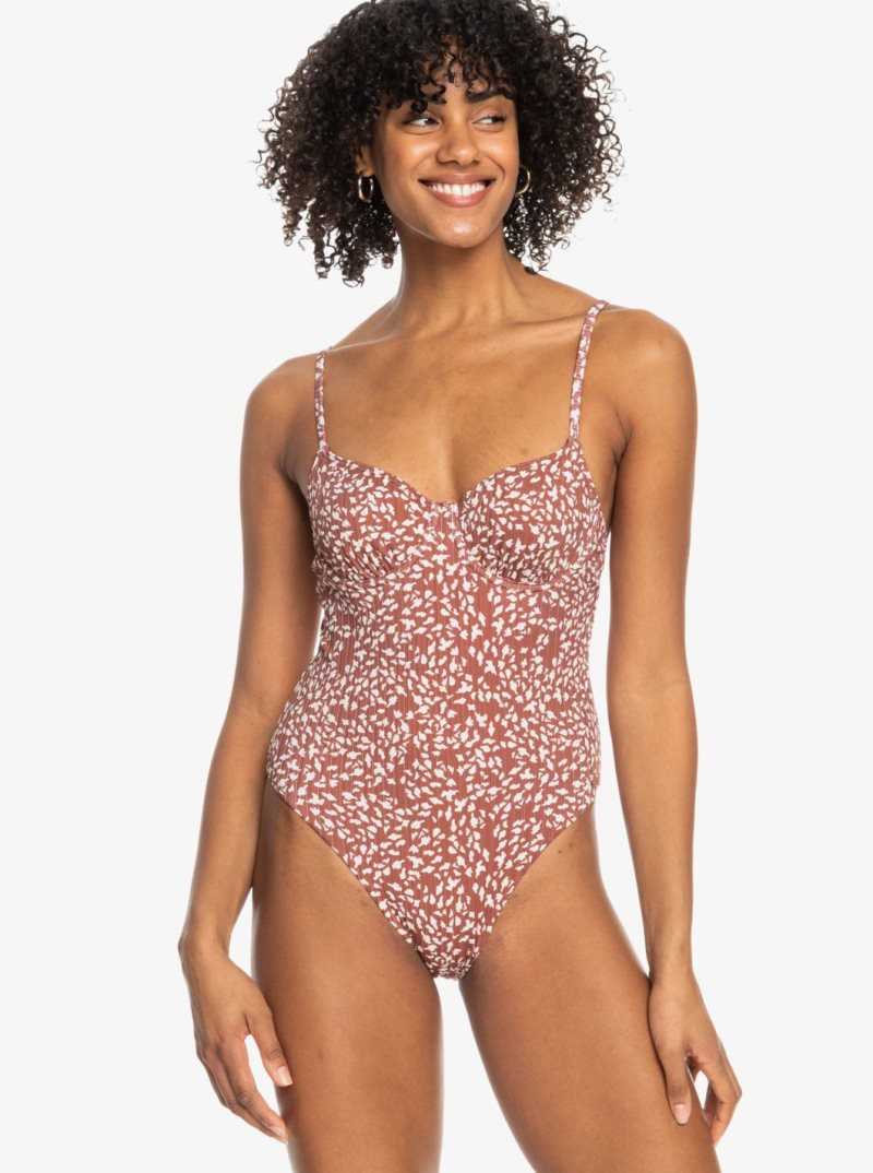 Roxy Love The Muse Printed One-Piece Swimsuit Rustic Brown Animalia Dots | BZNXK-9047