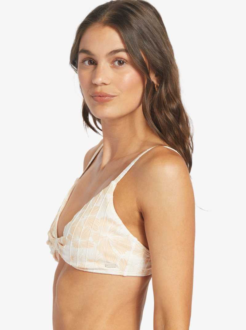 Roxy Love The Surf Knot Bikini Top Tapioca Crazy Hibiscus | IDBXW-6714