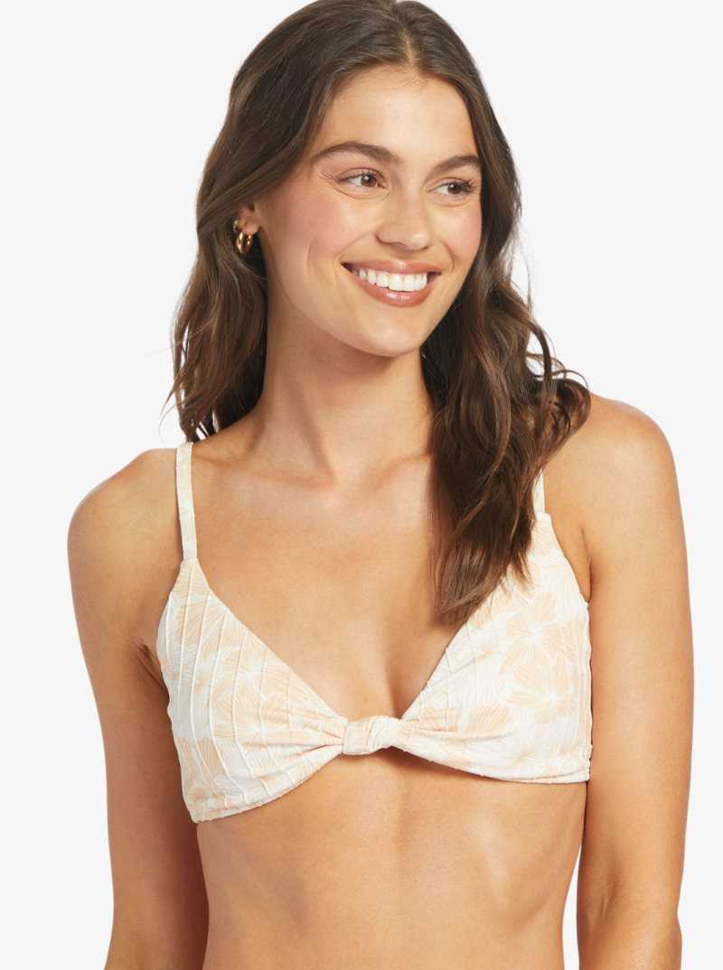 Roxy Love The Surf Knot Bikini Top Tapioca Crazy Hibiscus | IDBXW-6714