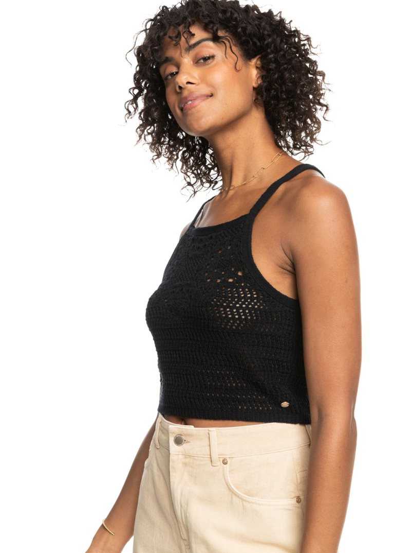 Roxy Malibu Crush Knitted Halter Top Anthracite | AXFDE-8953