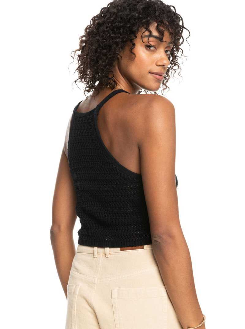 Roxy Malibu Crush Knitted Halter Top Anthracite | AXFDE-8953