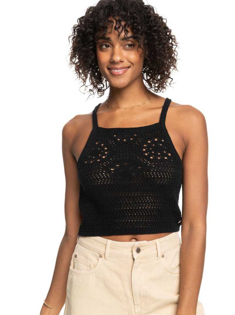 Roxy Malibu Crush Knitted Halter Top Anthracite | AXFDE-8953