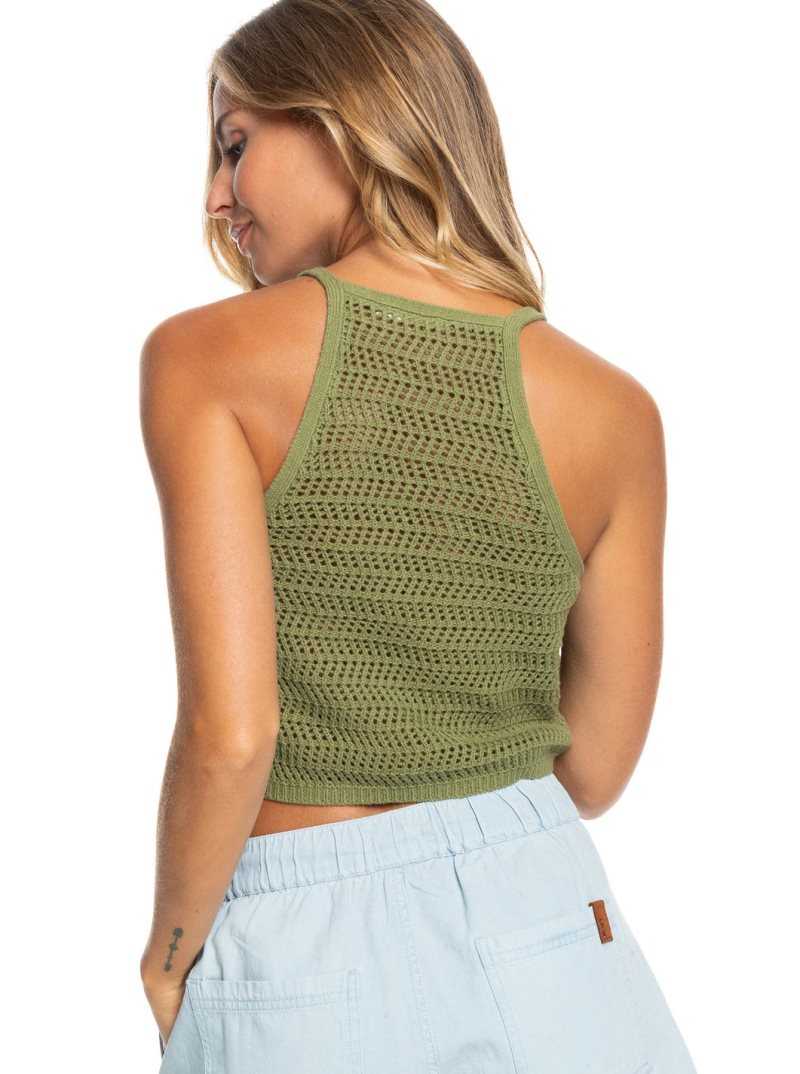 Roxy Malibu Crush Knitted Halter Top Loden Green | JIHEK-9238